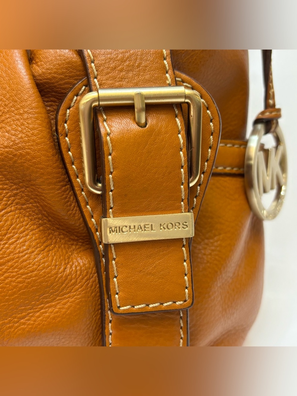 Vintage Michael Kors Astor Cognac Pebbled Leather Studded Hobo Shoulder Bag - Picture 5 of 9